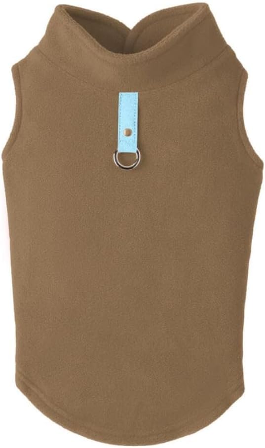 Gooby - Fleece Vest, Small Dog Pullover Fleece Jacket with Leash Ring, Clay, Large