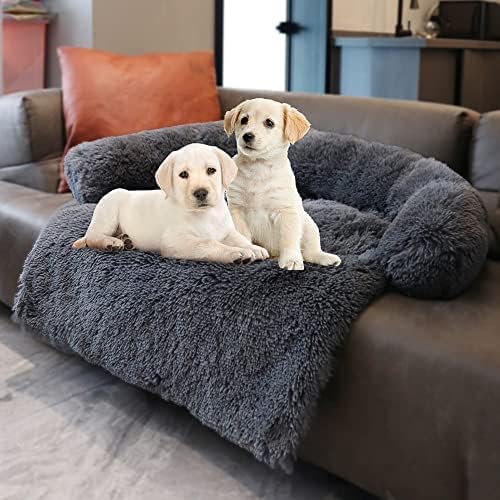 Calming Dogs/Cats Bed Mats, Dog Pad Washable Removable Couch Cover, Plush Long Fur Mat for Pets, Waterproof Lining, Perfect for Small, Medium and Large Dogs and Cats (Navy Blue, 36"x31")
