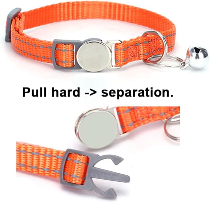 Pink Reflective Cat Collar with Bell, Breakaway Kitten Collar with Bell Safety Soft Nylon Break Away Female Puppy Collar with Bells for XXS Xs Small Tiny Little Girl Pet Dogs, Neck 7-11 inch