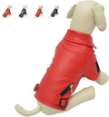 Lovelonglong Cool Dog Leather Jacket, Warm Coats Dogs Windproof Cold Weather Coats for Large Medium Small Dogs, Boston Terrier Clothing Red XXL