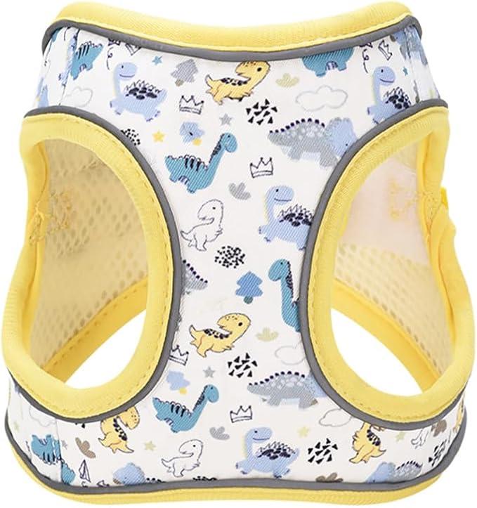 Step in Dog Harness and Leash Set, Flower Adjustable Easy Walk Puppy Harnesses, Soft Mesh Pet Vest Harness Small Size Dog Adjustable No Pull Dog Harness for Small Medium Dogs(Dinosaur, M)