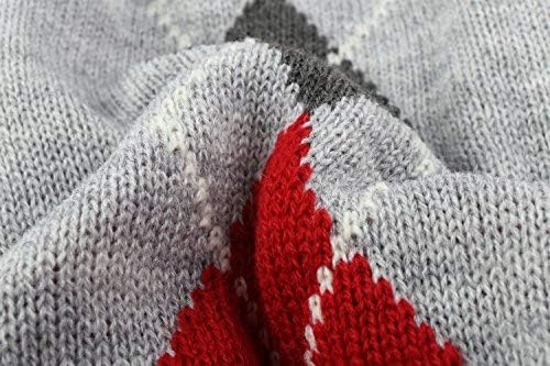 Alemon Grey Argyle Knit Pet Sweaters Clothes for Medium Dogs, Classic Gray Large (L) Size
