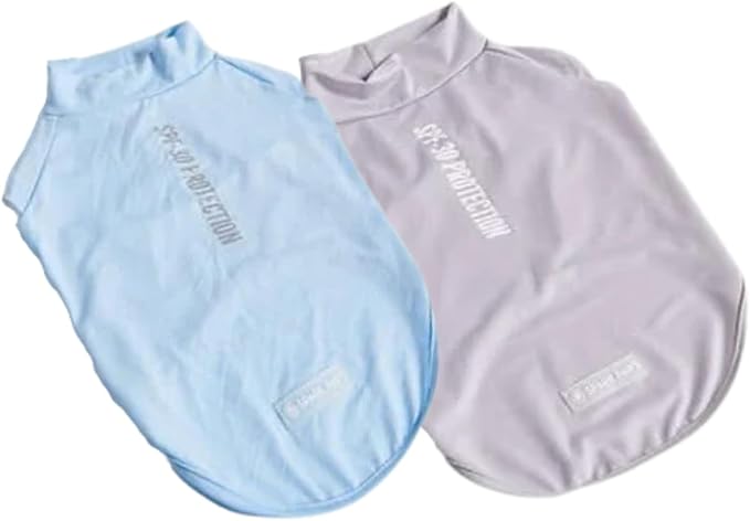 Spark Paws Sunblock Dog T-Shirt, SPF30 Protection, Lightweight Breathable Quick Dry for Dogs with Sensitive Skin - Blue & Grey (Set of 2) - S