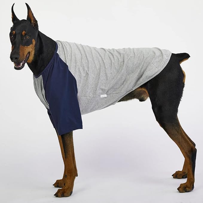 Dog Shirt for Small and Large Dogs Raglan Cotton T-Shirts Soft Breathable Dog Shirts pet Clothes Gray Series (5X-Large, Gray/Navy)