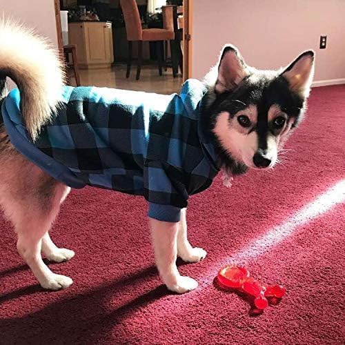 KOOLTAIL Plaid Dog Hoodie Pet Clothes Sweater with Hat and Pocket for Small Medium Large Size Dogs, Soft Winter Warm Dog Cold Weather Coat, Fleece Fall Dog Hooded Sweatshirt for Puppy Cats,Blue XL/XXL