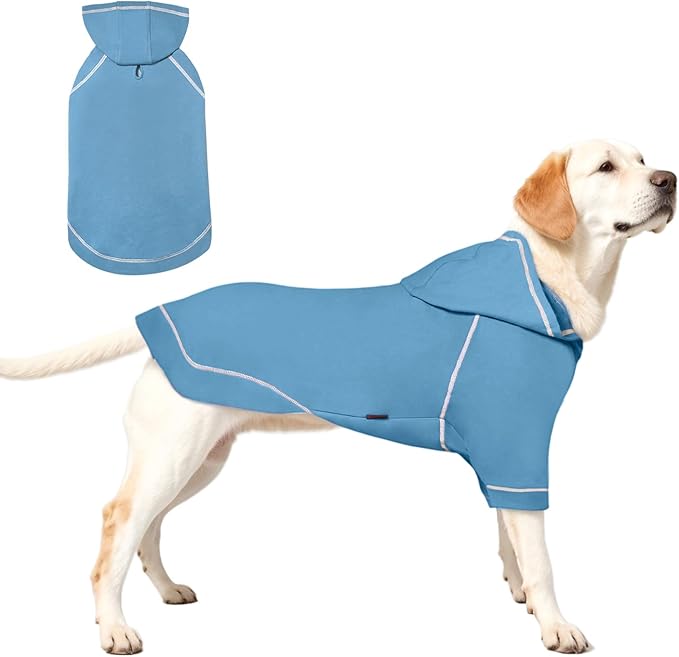 Basic Dog Hoodie Sweatshirts, Pet Clothes Hoodies Sweater with Hat and Leash Hole, Soft Cotton Outfit Coat for Small Medium Large Dogs, Light Blue (XX-Large)