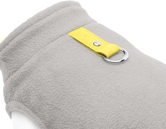Gooby Fleece Vest Dog Sweater - Gray/Yellow, Small - Warm Pullover Fleece Dog Jacket with O-Ring Leash for Small to Medium Dogs