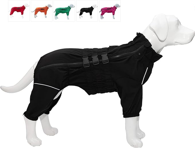 Dogs Waterproof Jacket, Lightweight Waterproof Jacket Reflective Safety Dog Raincoat Windproof Snow-Proof Dog Vest for Small Medium Large Dogs Black M