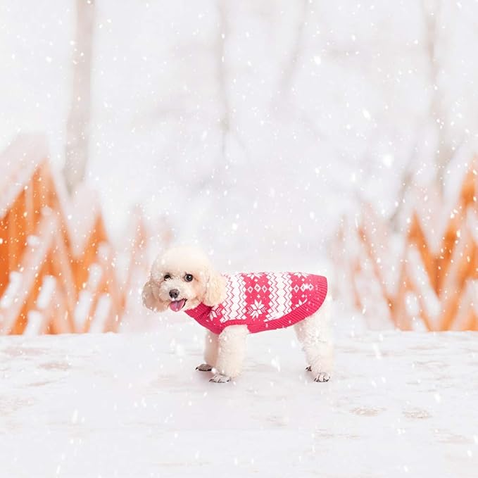 KOOLTAIL Cable Knit Dog Sweater Turtleneck, Cold Weather Pullover Classic Knitwear, Snowflake Pattern Thick Warm Winter Pet Clothes, Dog Christmas Sweater for Small Medium Large Dogs Girl, Pink S