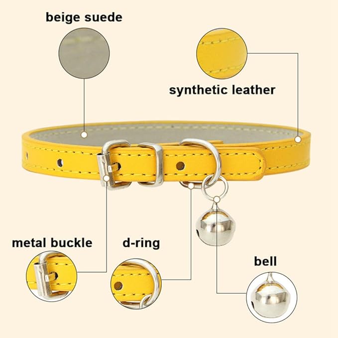 Purple Puppy Collar with Bell, Soft Pu Leather Cat Collars Adjustable Buckle for XXS XS Extra Small Medium Tiny Female Male Boys Girls Pets Dogs Kitten Teacup Yorkie S