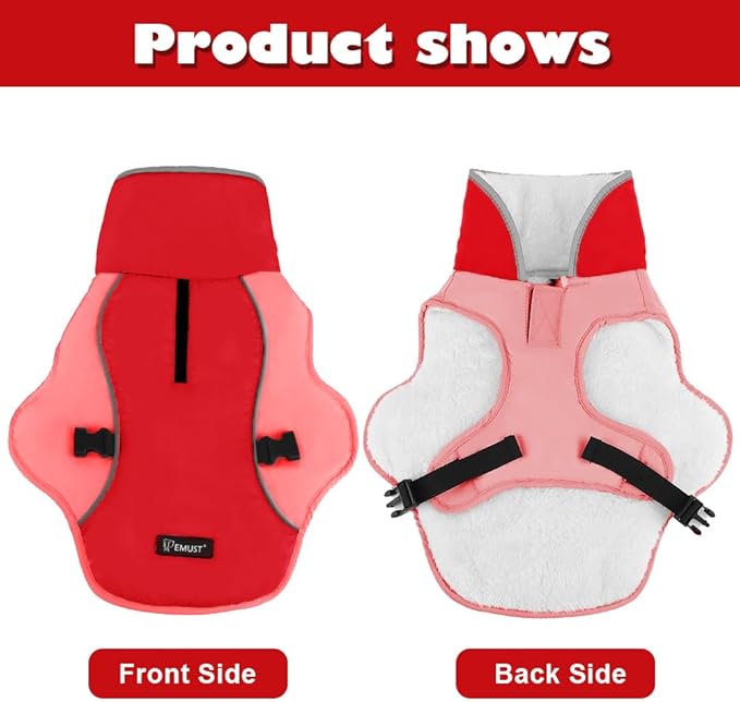 EMUST Dog Coat Winter, Warm Dog Snow Jacket for, Adjustable Small/Medium/Large Dogs Coat/s for Winter, New Orange, L