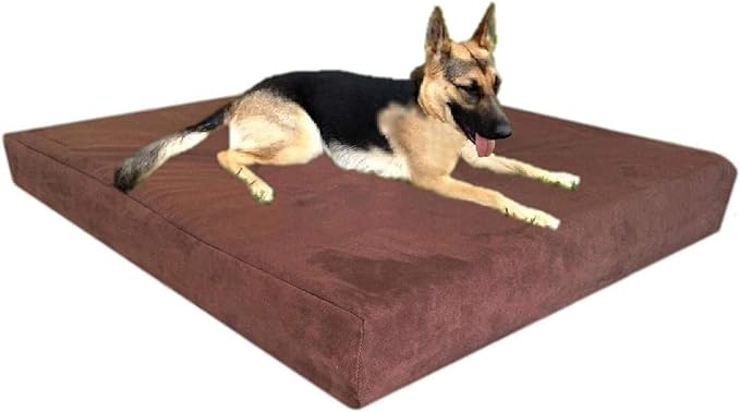 Dogbed4less Orthopedic Memory Foam Pet Bed for Large Dogs with Durable Black Canvas Cover, Waterproof Liner and Extra Brown Microsuede Antislip Duvet, Gel Cooling XXL 55X37X4 Pad