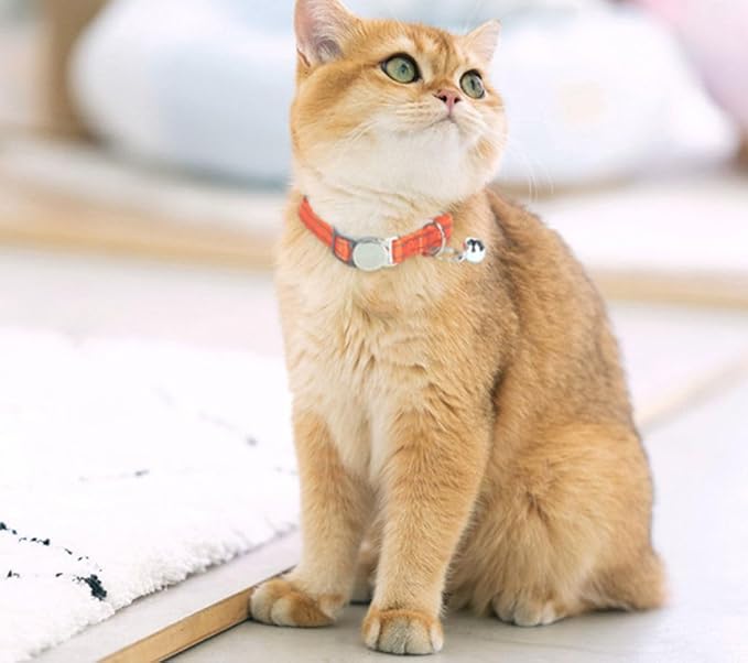 Green Cat Collar with Bell, Reflective Soft Nylon Break Away Kitten Collars with Bells, Male Puppy Collars for Xs Small Tiny Little Boy Pet Dogs, Neck 7-11 Inch
