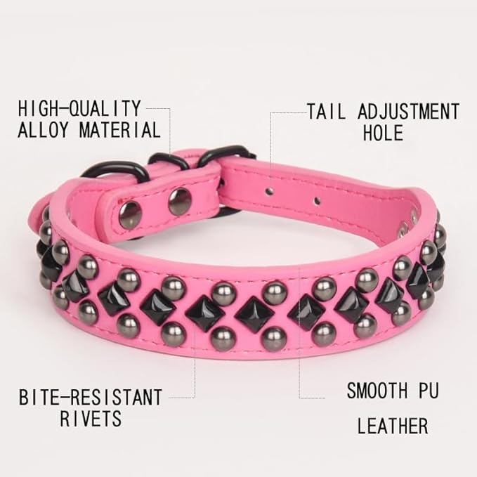 Serijoars Spiked Studded PU Leather Dog Collar for Small, Medium, Large Breeds, Pit Bull, Bully, Husky, Terrier, Adjustable (Purple, M (32-38CM))