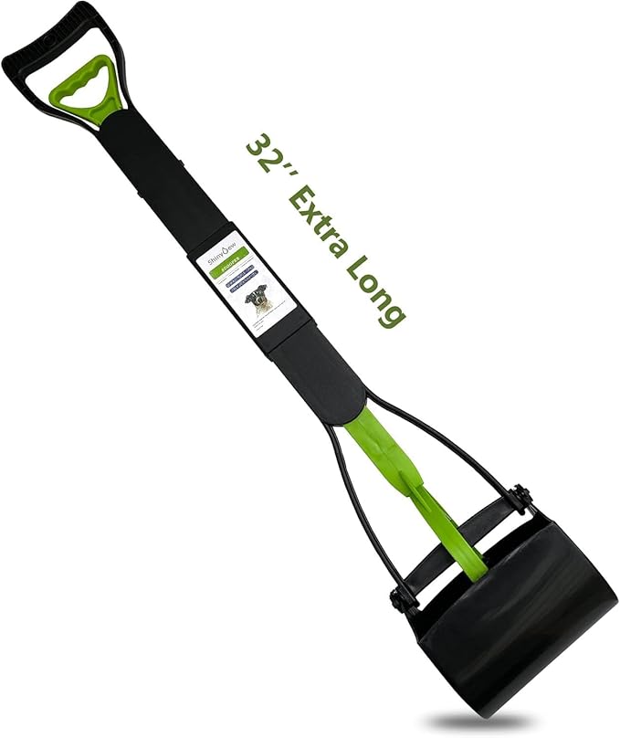 32" Pooper Scooper for Large Small Dogs, Extra Long Handle Heavy Duty Poop Scoop, Foldable Dog Poop Picker Upper for Yard (Without Bag and Dispenser Attachment)