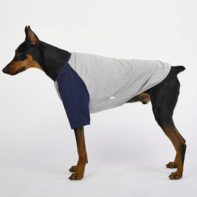 Dog Shirt for Small and Large Dogs Raglan Cotton T-Shirts Soft Breathable Dog Shirts pet Clothes Gray Series (4X-Large, Gray/Navy)