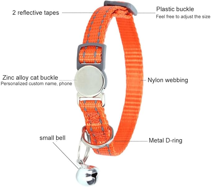 Black Breakaway Dog Collar with Bell, Reflective Puppy Collar Safety Soft Nylon Break Away Cat Collars Adjustable for Xs Small Tiny Pet Little Dogs Kitten, Neck 7-11 Inch
