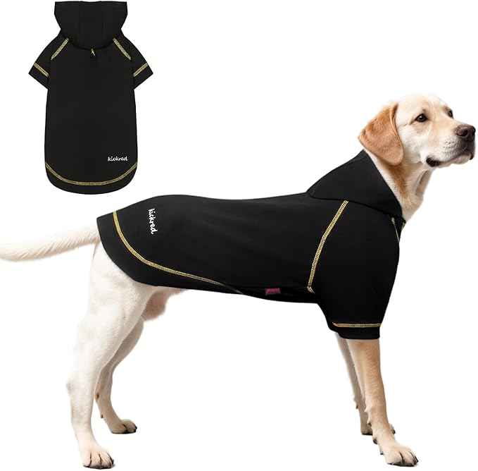 Basic Dog Hoodie Sweatshirts, Pet Clothes Hoodies Sweater with Hat and Leash Hole, Soft Cotton Outfit Coat for Large Medium Small Dogs, Black (X-Large)