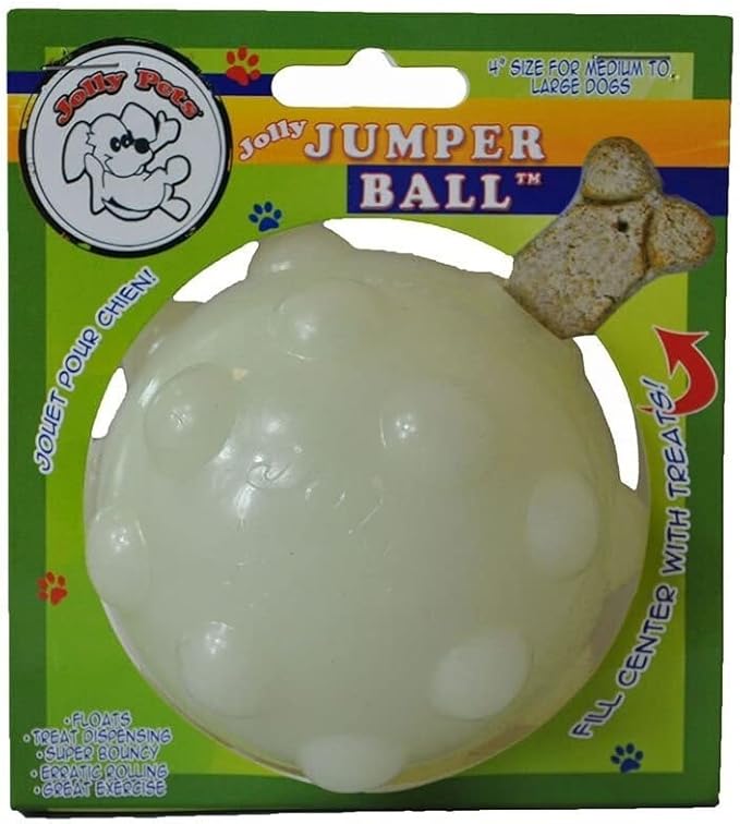 Jolly Pets Jolly Jumper, Large 4", Bouncing Dog Toy Ball; Glows in The Dark