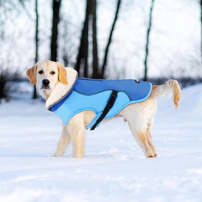 EMUST Dog Cold Weather Coats, Fleece Lining Small/Medium/Large Dog Jacket for Winter, Warm Pet Winter Clothes for Large Dogs, New Blue, XL