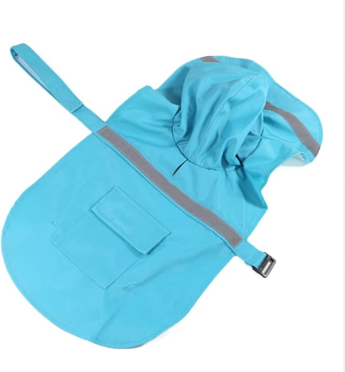 NACOCO Large Dog Raincoat Adjustable Pet Water Proof Clothes Lightweight Rain Jacket Poncho Hoodies with Strip Reflective (L, Lake Blue)