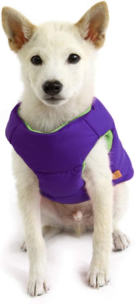 Gooby Padded Vest Dog Jacket - Solid Purple, Small - Warm Zip Up Vest Fleece Jacket with Dual D Ring Leash Water Resistant for Small to Medium Dogs