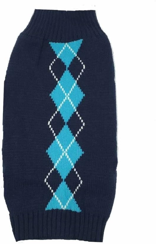 Alemon Blue Argyle Knit Dog Sweater Medium M Size Back Length 13 Inch