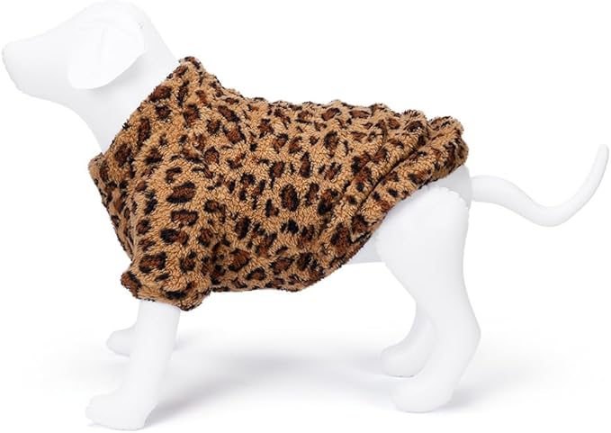 GreenJoy Leopard Print Dog Sweater – Stretchy Fleece Dog Turtleneck Sweatshirt for Puppies & Cats, Soft & Warm Pet Winter Clothes for Small, Medium & Large Dogs (Coffee Brown, Medium/Large)