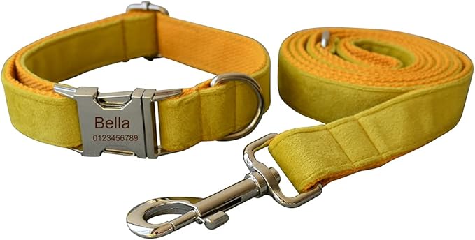 Dog Collar Custom Personalized Engraved Name and Phone Number for Puppy Small Medium Large Pets (XL, Yellow)