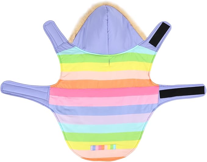 HDE Dog Puffer Jacket Fleece Lined Warm Dog Parka Winter Coat with Harness Hole Pastel Rainbow - M