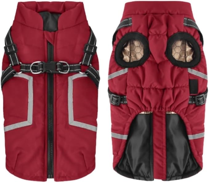 Warm Dog Coat Reflective Jacket, Waterproof Winter Coat for Dogs Turtleneck Dog Clothes for Cold Weather (Red, L(Chest:15.7-18.9",Neck:(15.3"))