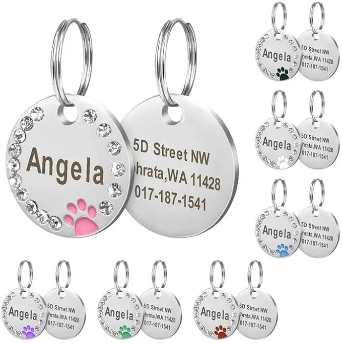 Personalized Dog/Cat Cute Paw Pet ID Tag with Unique Laser Engraving Name and Phone Number for Pet Collar or Key Chain (Red)
