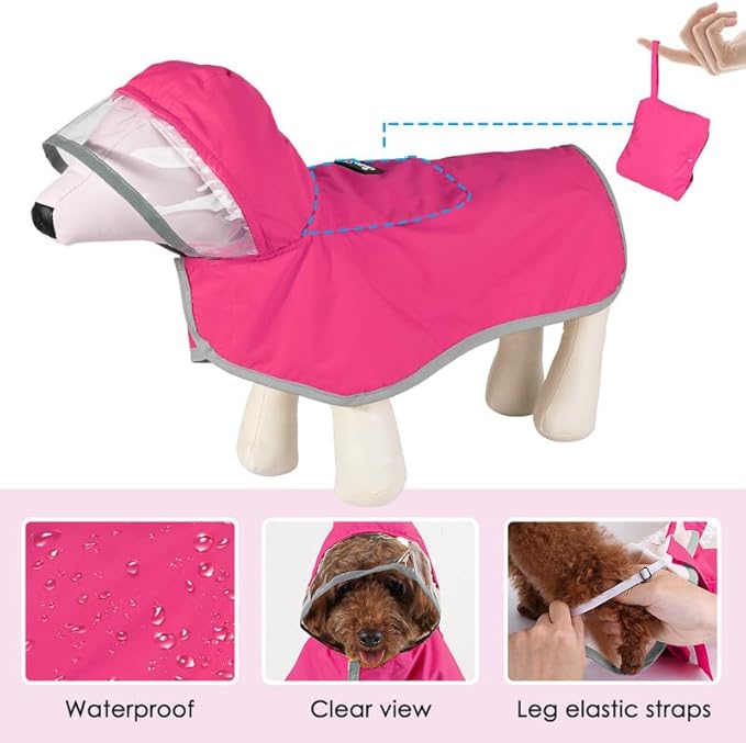 SlowTon Dog Raincoat, Adjustable Dog Rain Jacket Clear Hooded Double Layer, Waterproof Poncho with Reflective Strip Straps and Storage Pocket for Small Medium Large Dogs Puppies(FU XXXL)