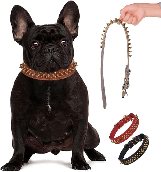 Spiked Dog Collar Soft Pu Leather Mushrooms Rivet Spike Studded Puppy Adjustable Pet Collars for Small Breeds (S, Black2)