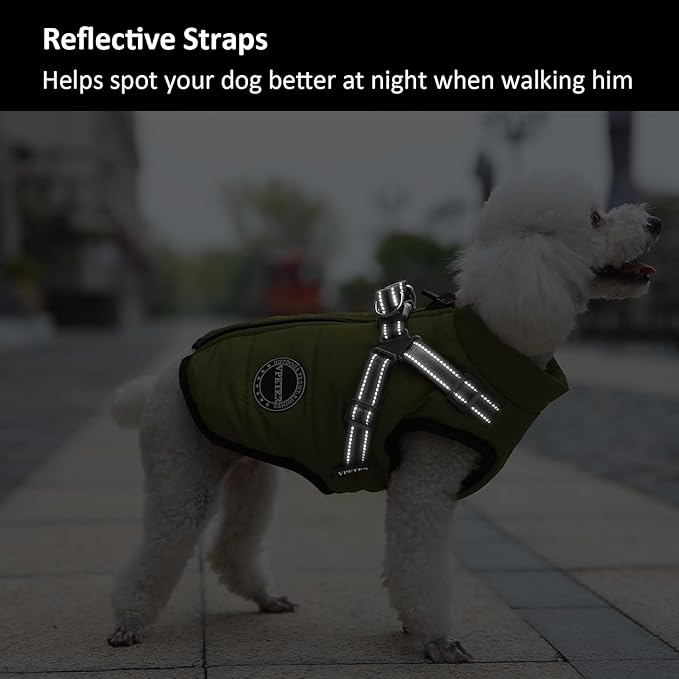 Dog Winter Coat,Warm Jacket Paded Fleece Pet Vest with Built in Harness,Windproof Reflective Cozy Adjustable Snow Pet Coat Clothes with Zipper for Small Medium Large Dogs