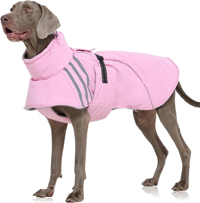 FUAMEY Dog Cold Weather Coats,Dog Winter Jackets for Large Dogs Warm Dogs Coat with Reflective Strips Waterproof Pet Snowsuit Thick Paded Pets Vest for Labrador Golden Retriever Pink 2XL