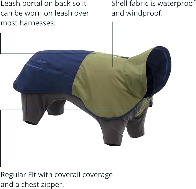 Ruffwear, Sun Shower Dog Raincoat Coverall, Waterproof & Windproof All-Weather Jacket with Full Coverage & Leg Straps, Lightweight & Reflective Dog Gear, Midnight Blue, Medium