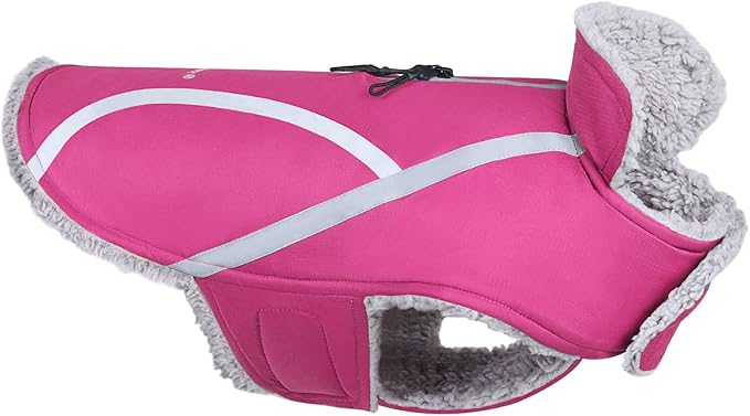 VIVAGLORY Frostfit Dog Coat, Dog Jacket for Winter & Cold Weather, Warm Fluffy Fleece Lined Water Resistant Reflective for Puppy, Coat with Velcro Fastening & Leash Hole, S, Fuchsia