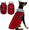 Insulated Relaxed Fit Dog Winter Coat with 360° Reflective Strips, Hard Shell Pet Sonw Jacket for Outdoor, Waterproof Apparel for Extra Large Dogs, Soft Fur Collar Clothes for Great Dane(Wine, 3XL)