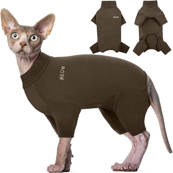 ROZKITCH Pants for Cats, Breathable Soft Cat Jumpers for Cats Only, Cat Coat with Four Legs, Warm Sweater T-Shirt Pajamas Jumpsuit Vest Cornish Rex Devon Rex Peterbald Coffee M