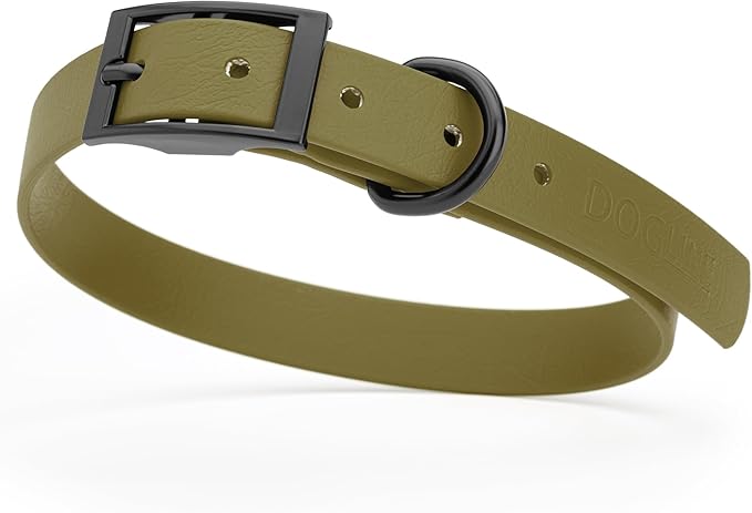 Dogline Biothane Waterproof Dog Collar Strong Coated Nylon Webbing with Black Hardware Odor- Proof for Easy Care Easy to Clean High Performance Fits Small Medium or Large Dogs, Olive Drab Green