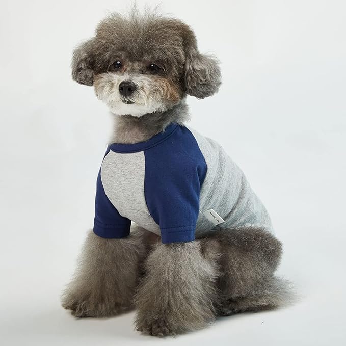 Dog Shirt for Small and Large Dogs Raglan Cotton T-Shirts Soft Breathable Dog Shirts pet Clothes Gray Series (Large, Gray/Navy)