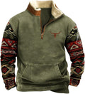 HOTYD Western Jackets for Men Cowboy Sweatshirts Vintage Ethnic Graphic Casual Long Sleeve Top 1/4 Zip Pullover Hoodies