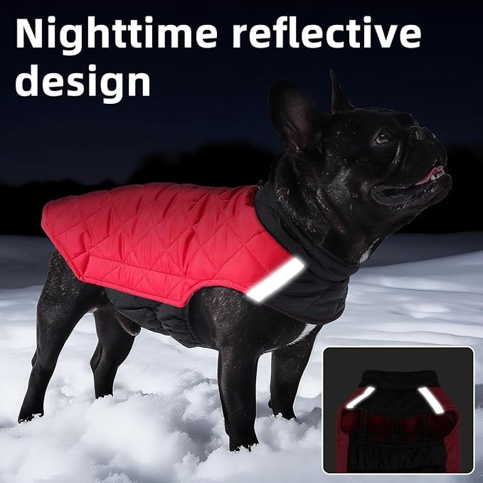 Reversible Waterproof Dog Coat - Adjustable Winter Jacket for Small to Large Breeds, Warm Cold Weather Apparel for Medium Dogs (Red & Black, 2X-Large (Pack of 1))