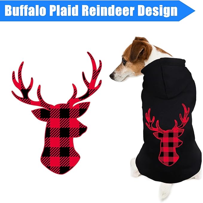 Dog Hoodie Sweater for Dogs Pet Clothes Buffalo Plaid Dog Hooded Sweatshirt Warm and Soft Breathable Cozy(Reindeer&S)