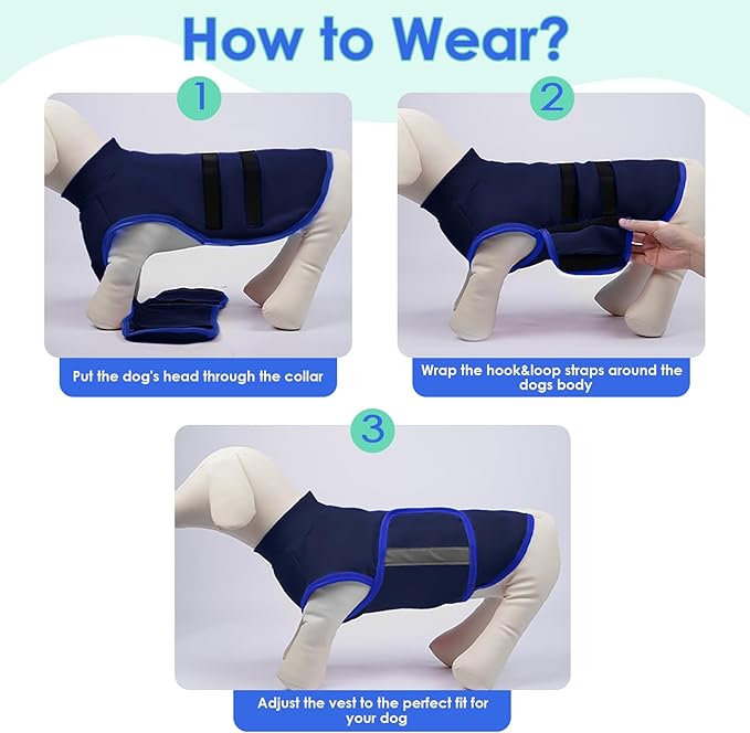 MIGOHI Dog Anxiety Relief Coat,Comfort Anxiety Vest for Dogs,Adjustable Anxiety Calming Wrap for Fireworks,Thunderstorms,Travel, Separation, Dog Anxiety Jacket for Small Dogs,S,NavyBlue