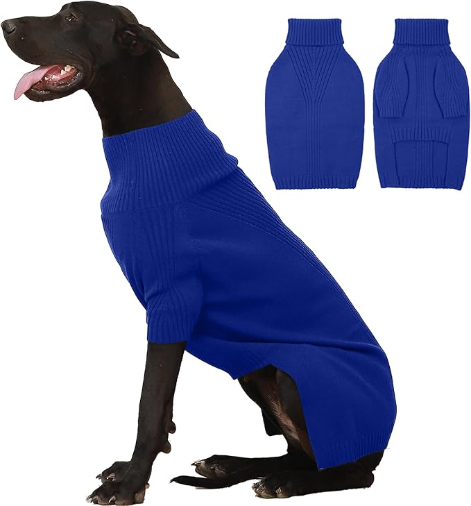 IECOii Extra Large Dog Sweater 4XL,Thermal Warm Dog Sweaters for Giant Breed Dogs,Turtleneck Knitted Knitwear for Pet Winter,Stretchy&Easy On Doggy Sweatshirt for Doberman,Great Dane(Royal Blue,XXXXL)