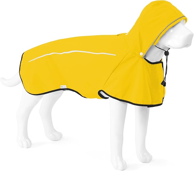 Mile High Life Dog Raincoat, Adjustable Waterproof Pet Rain Jacket, Reflective Hooded Poncho for Small Medium Large Dogs, Lightweight Breathable Pet Rain Coat (Yellow,XL Chest 31"-37")