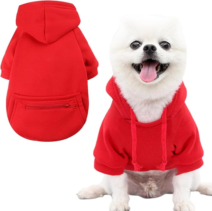 Jecikelon Winter Dog Hoodie Sweatshirts with Pockets Warm Clothes for Small Dogs Chihuahua Coat Puppy Custume Clothing (XX-Small, Y02-Red)
