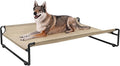 Veehoo Original Outdoor Elevated Dog Bed, Cooling Raised Dog Cot for Large Dogs, Portable Standing Pet Hammock Platform with Washable Breathable Mesh, No-Slip Feet, X-Large, Beige Coffee, CWC2201